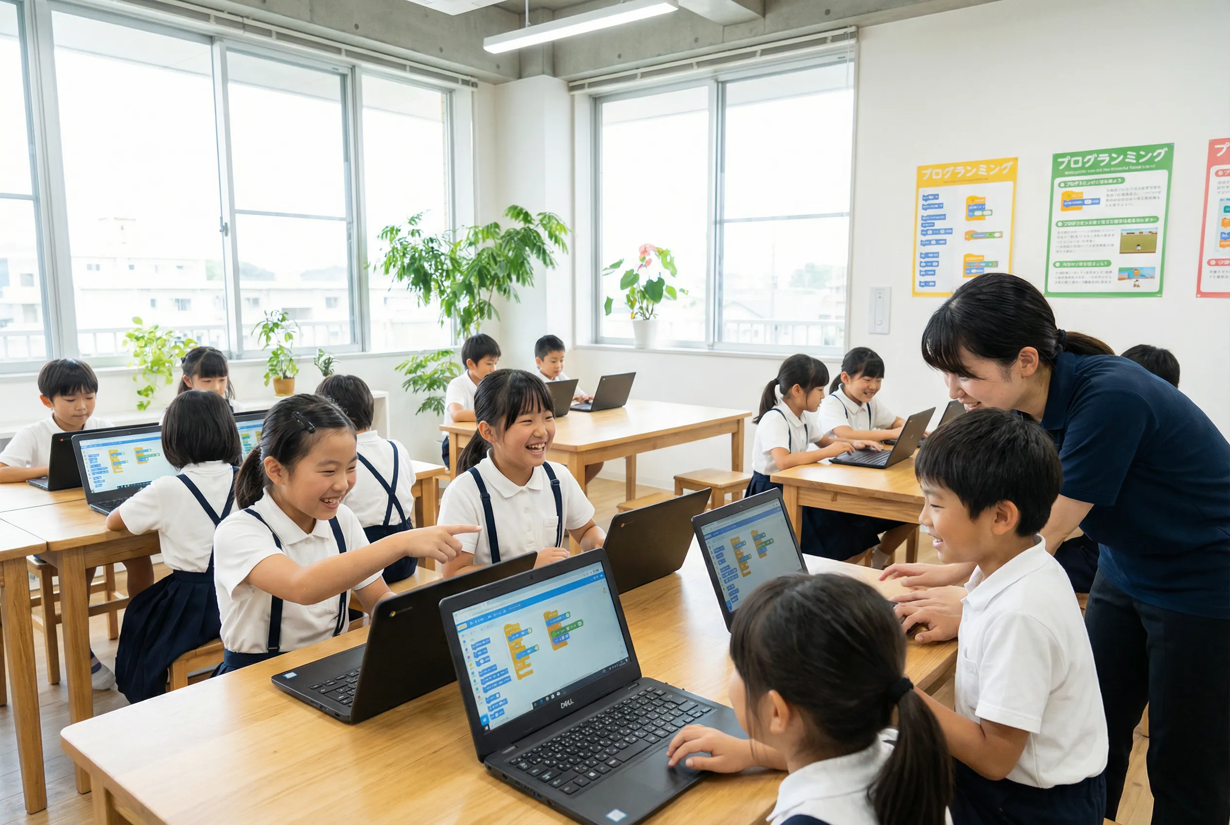 プログラミングを楽しんでいる小学生