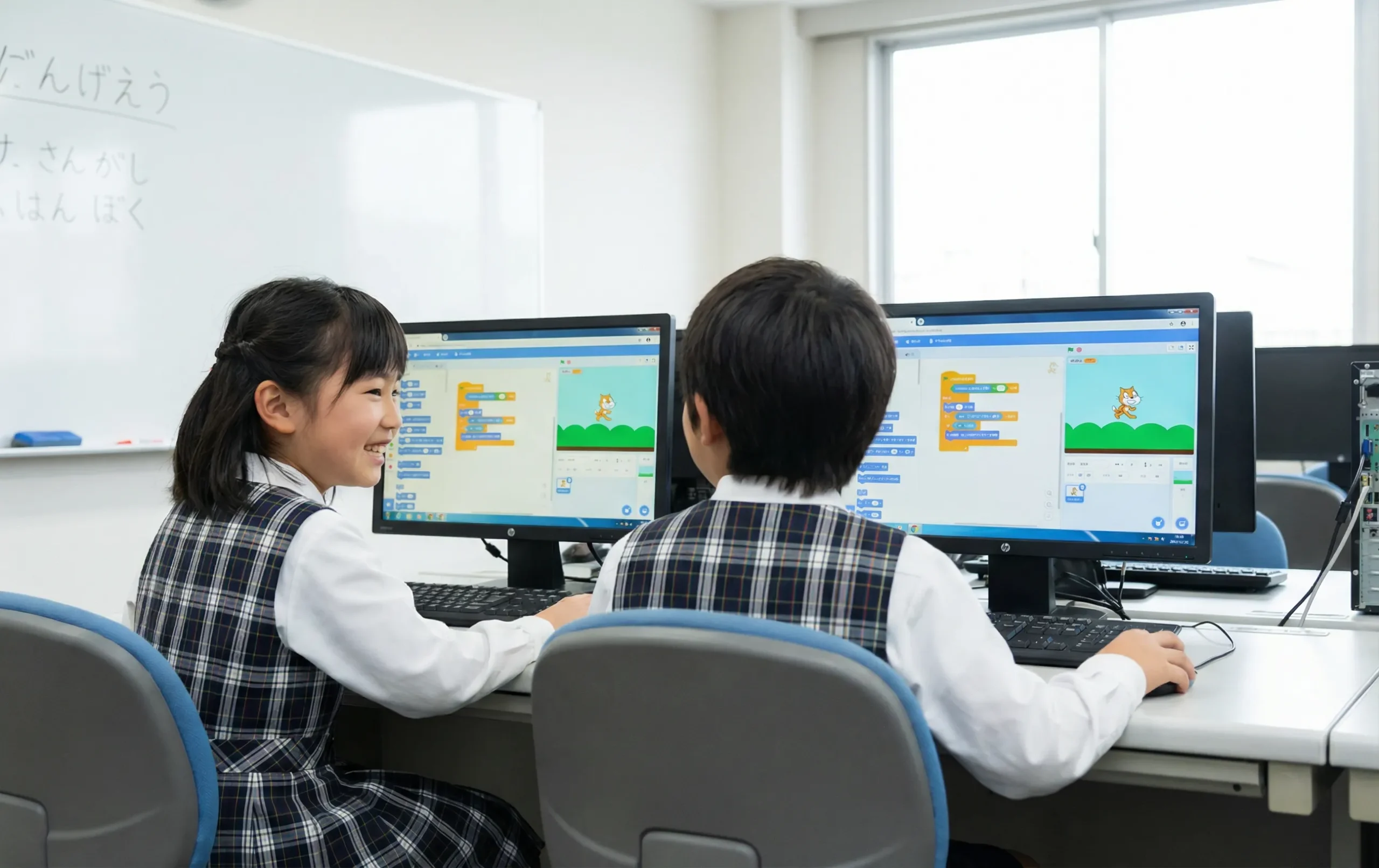 プログラミングをしている小学生