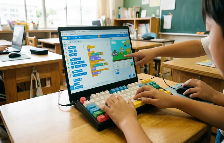 プログラミングをする小学生